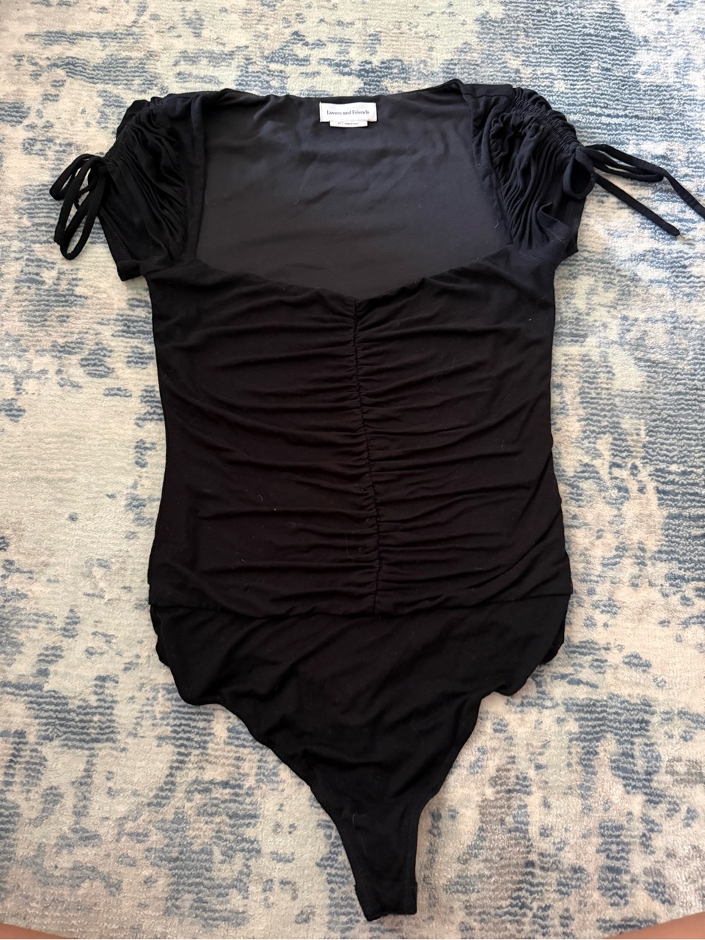 Lovers + Friends Black Ruched Short Sleeve Top with Tie Shoulders